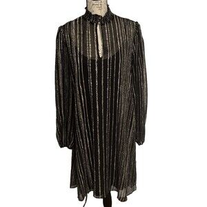 Harper Rose Black Trapeze Dress Size 10 Mock Neck Button Back Balloon Sleeves